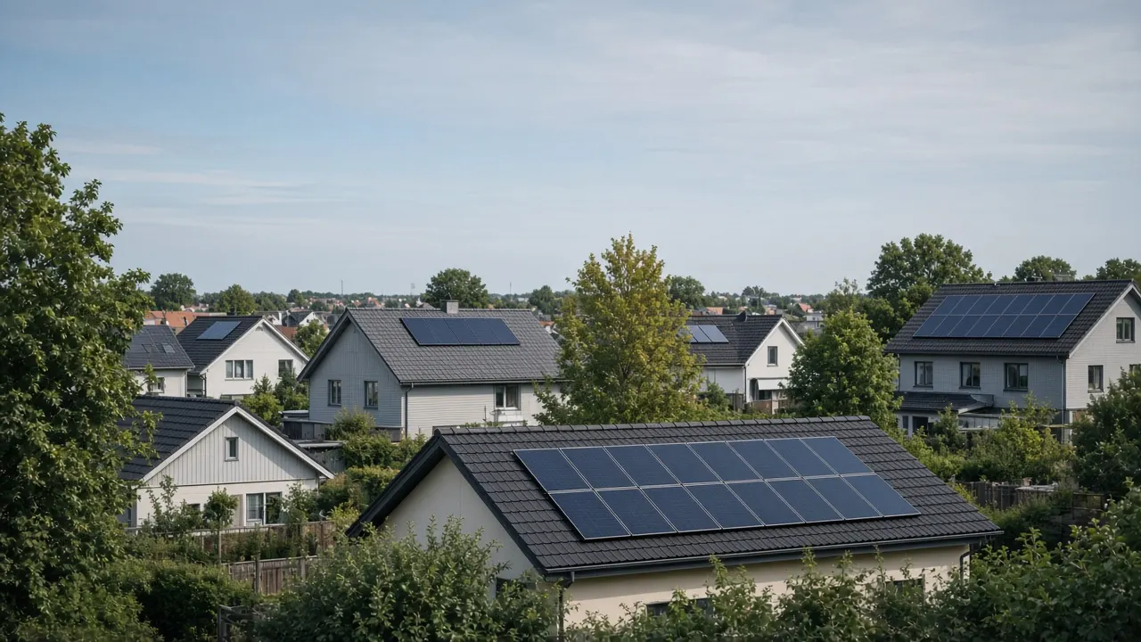 Danske boliger med solceller i grønne omgivelser